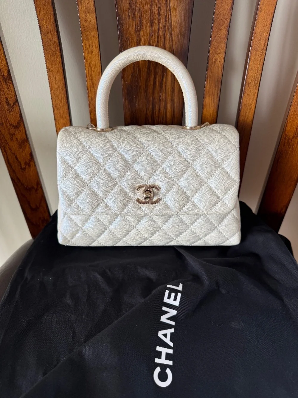 Chanel Coco Handle Bag in White (Size Small)